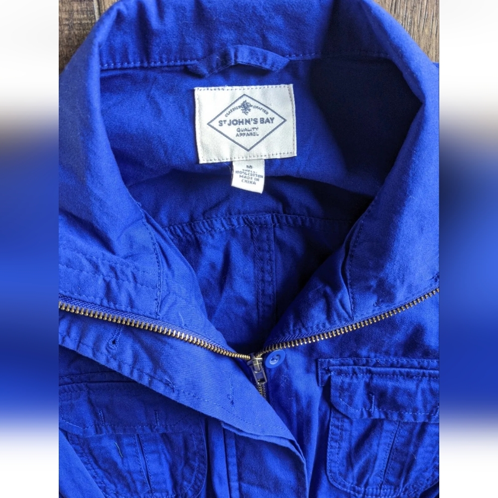 St Johns Bay Medium Zip Up Jacket Bright Blue, Buttons at Neck & Cinch Waist. - Picture 4 of 12